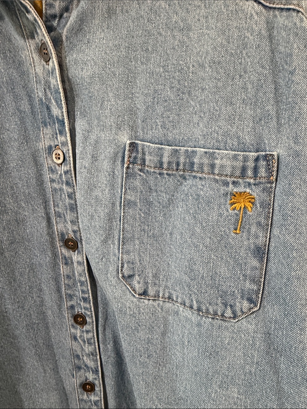 Light Wash Denim Button-Up Shirt with Palm Embroidery from Billabong - Picture 3 of 5